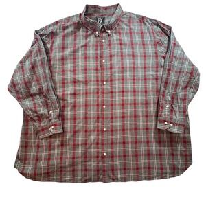 PX Clothing Mens 5XL Plaid Button Down Grey Red White 100% Cotton Long Sleeve